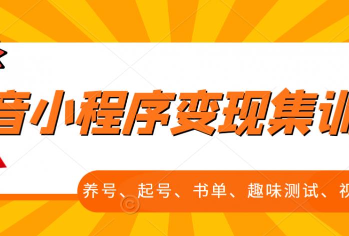 抖音小程序变现集训课，养号、起号、书单、趣味测试、视频剪辑，全套流程-瑞创网