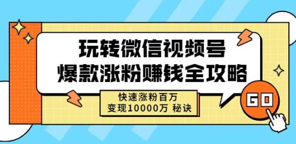 玩转微信视频号爆款涨粉赚钱全攻略，快速涨粉百万变现万元秘诀-瑞创网