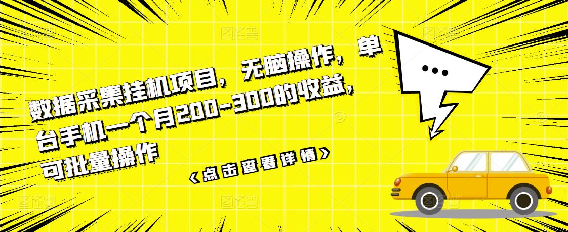 数据采集挂机项目，无脑操作，单台手机一个月200-300的收益，可批量操作-瑞创网