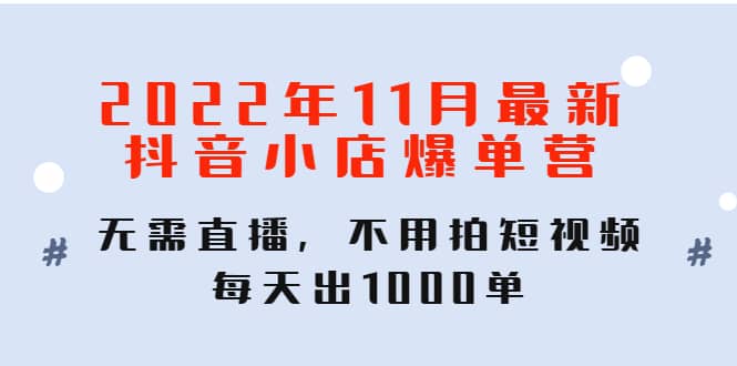 2022年11月最新抖音小店爆单训练营：无需直播，不用拍短视频，每天出1000单-瑞创网