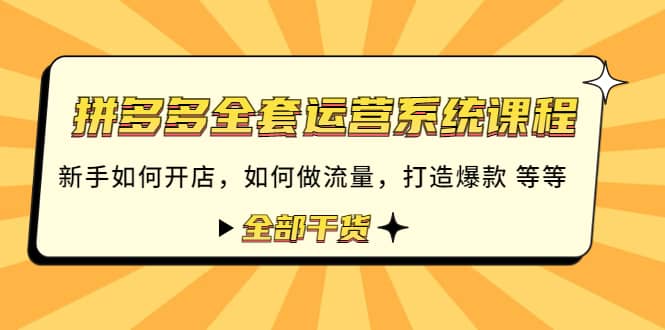 拼多多全套运营系统课程：新手如何开店 如何做流量 打造爆款 等等 全部干货-瑞创网