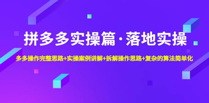 拼多多实操篇·落地实操 完整思路 实操案例 拆解操作思路 复杂的算法简单化-瑞创网