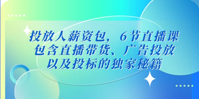 投放人薪资包，6节直播课，包含直播带货、广告投放、以及投标的独家秘籍-瑞创网