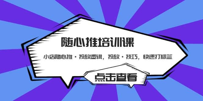 随心推培训课：小店随心推·投放逻辑，投放·技巧，快速打标签-瑞创网