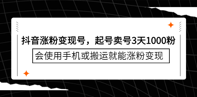 抖音涨粉变现号，起号卖号3天千粉，会使用手机或搬运就能涨粉变现-瑞创网