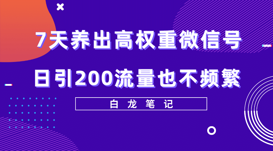 7天养出高权重微信号，日引200流量也不频繁，方法价值3680元-瑞创网