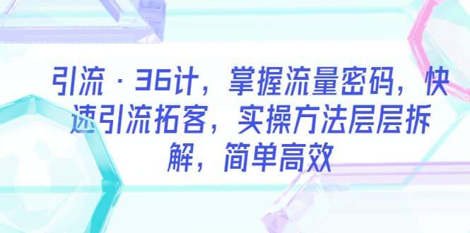 引流·36计，掌握流量密码，快速引流拓客，实操方法层层拆解，简单高效-瑞创网