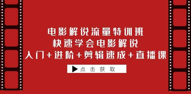 电影解说流量特训班：快速学会电影解说，入门 进阶 剪辑速成 直播课-瑞创网