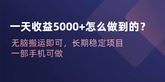 一天收益5000 怎么做到的？无脑搬运即可，长期稳定项目，一部手机可做-瑞创网