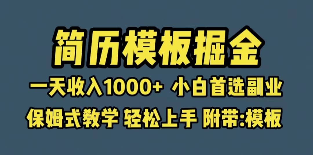 靠简历模板赛道掘金，一天收入1000 小白首选副业，保姆式教学（教程 模板）-瑞创网