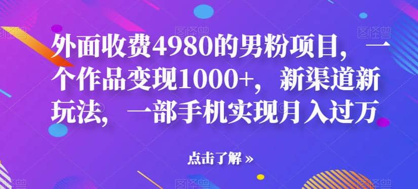 外面收费4980的男粉项目，一个作品变现1000 ，新渠道新玩法，一部手机实现月入过万【揭秘】-瑞创网