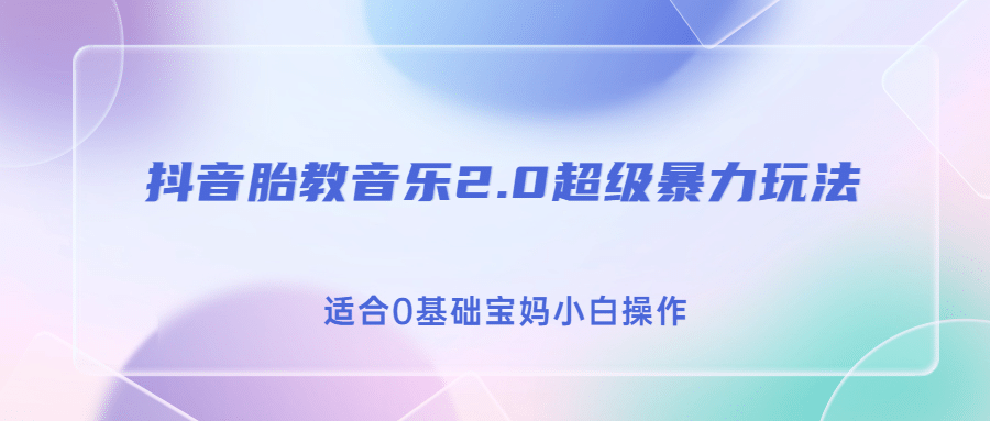 抖音胎教音乐2.0，超级暴力变现玩法，日入500 ，适合0基础宝妈小白操作-瑞创网