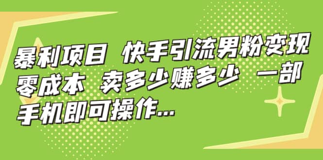 快手引流男粉变现，零成本，卖多少赚多少，一部手机即可操作，一天1000-瑞创网