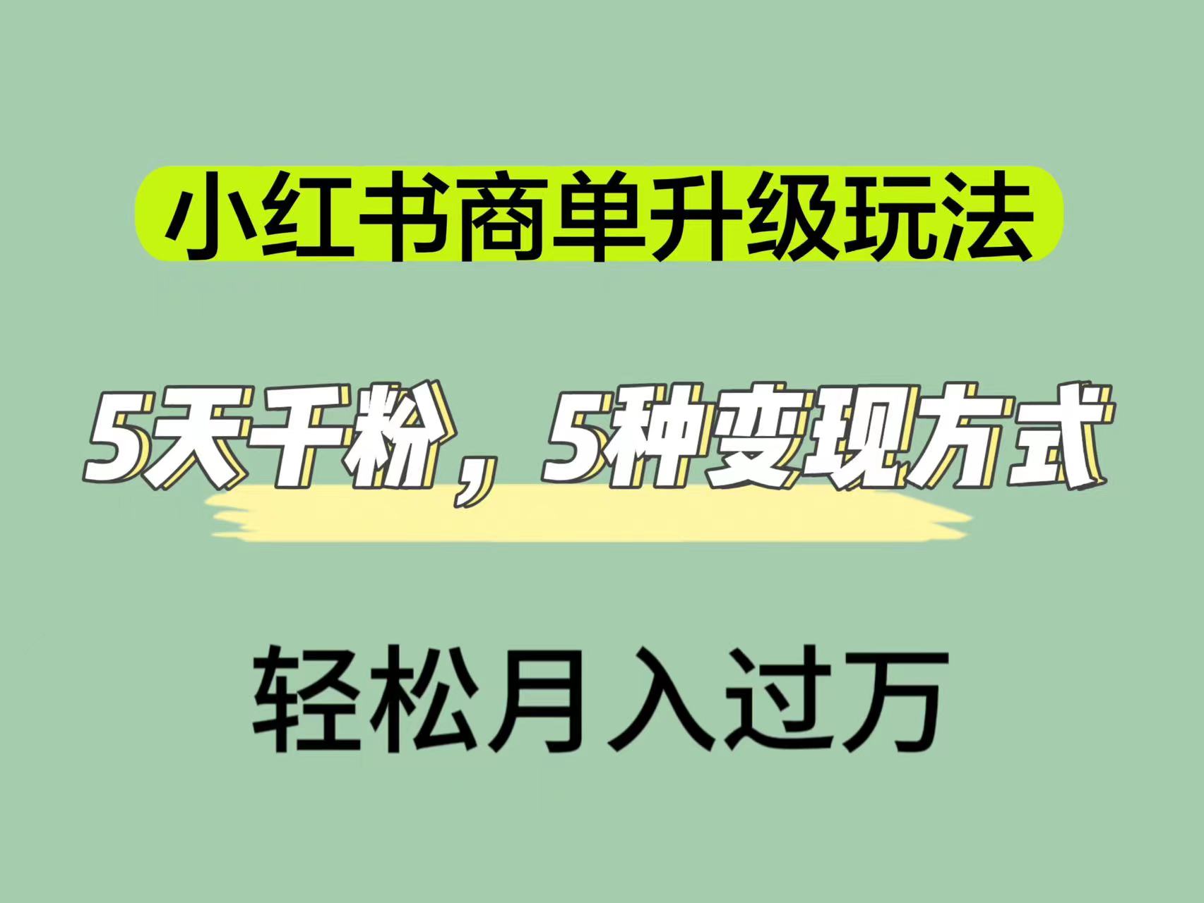 小红书商单升级玩法，5天千粉，5种变现渠道，轻松月入1万-瑞创网