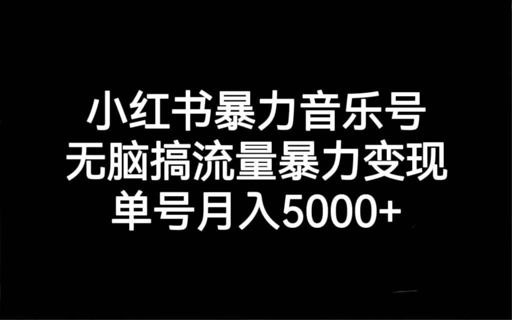 小红书暴力音乐号，无脑搞流量暴力变现，单号月入5000-瑞创网