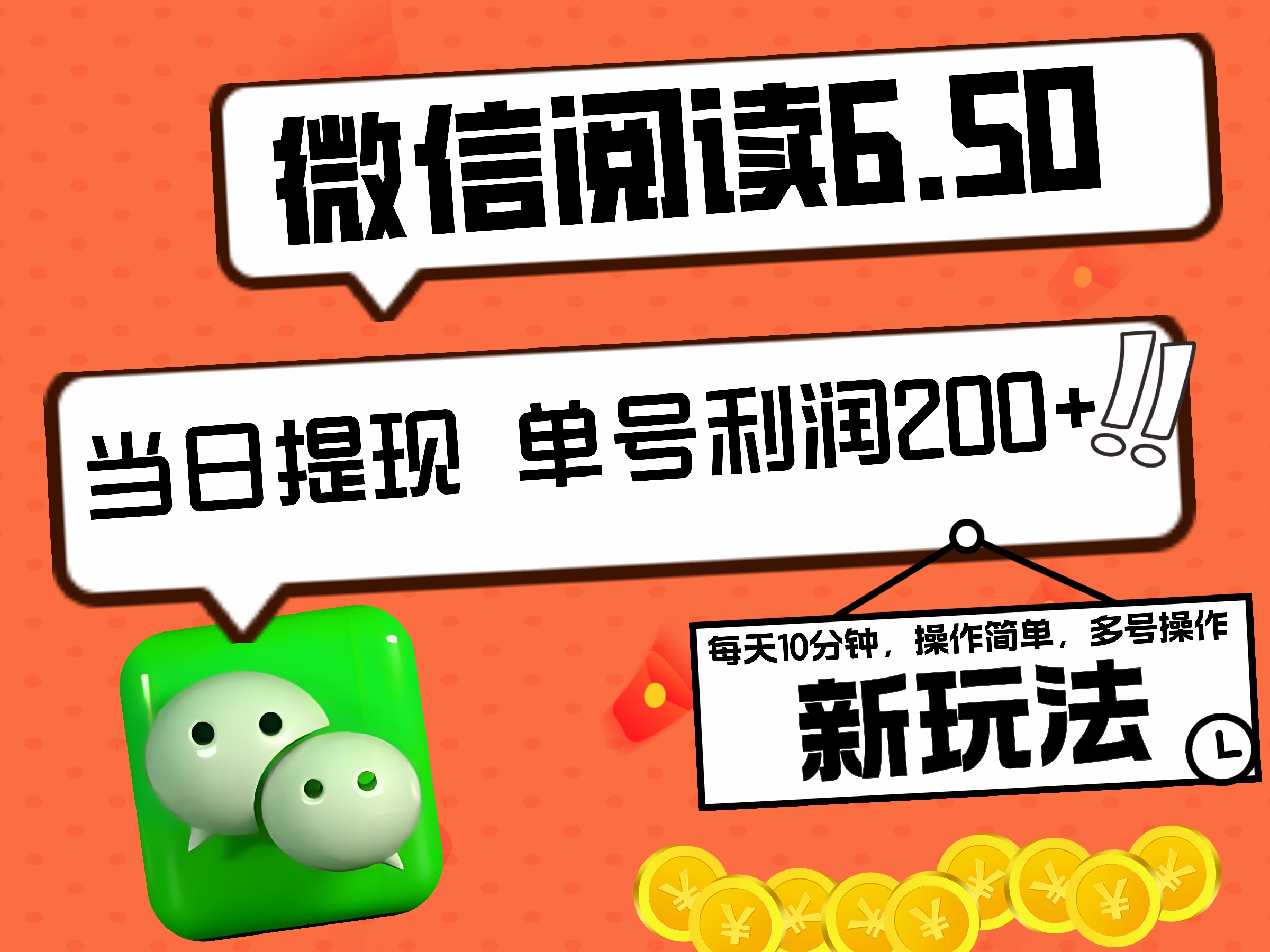 2024最新微信阅读6.50新玩法，5-10分钟 日利润200+，0成本当日提现，可矩阵多号操作-瑞创网