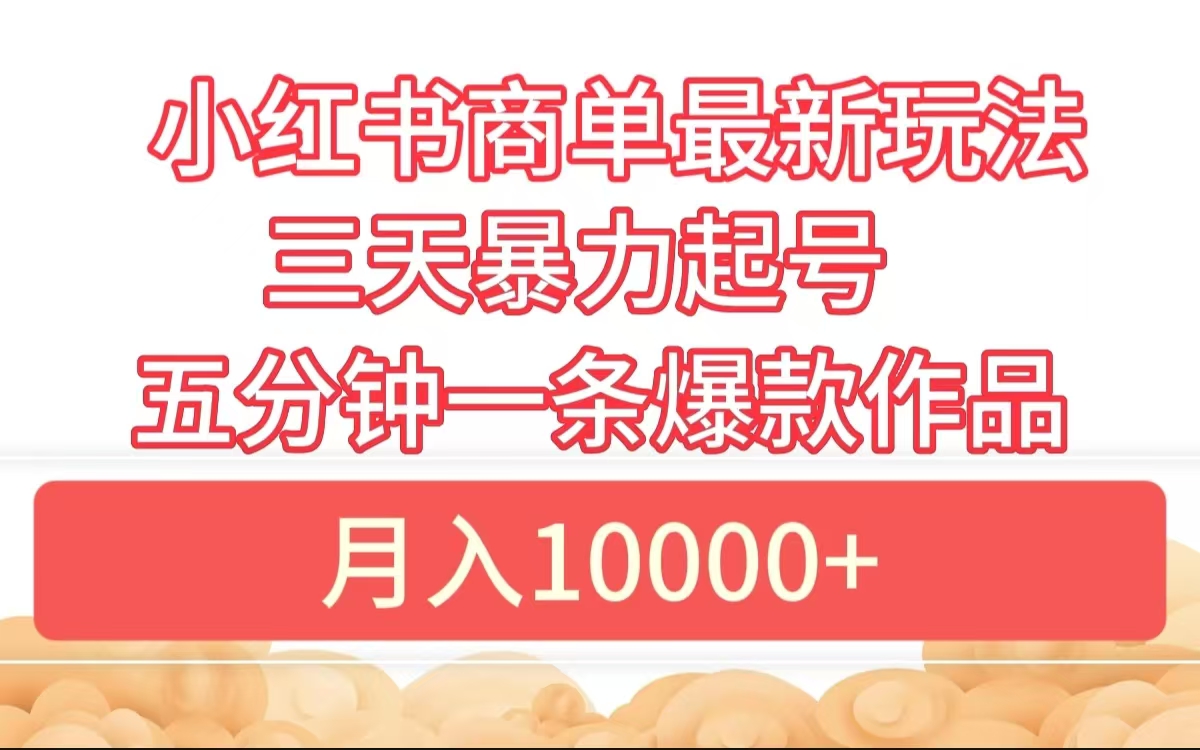 小红书商单最新玩法 3天暴力起号 5分钟一条爆款作品 月入10000+-瑞创网