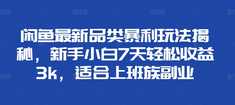 闲鱼最新品类暴利玩法揭秘，新手小白7天轻松赚3000+，适合上班族副业-瑞创网