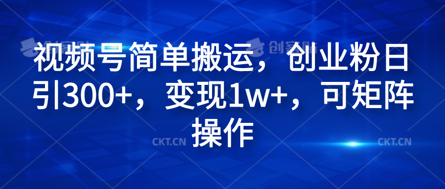 视频号简单搬运，创业粉日引300+，变现1w+，可矩阵操作-瑞创网