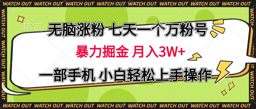 无脑涨粉 七天一个万粉号 暴力掘金 月入三万+，一部手机小白轻松上手操作-瑞创网