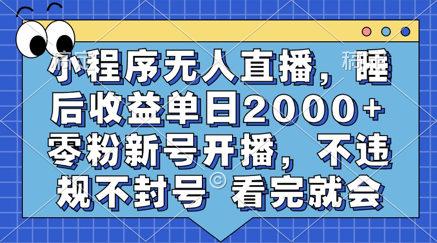 小程序无人直播，睡后收益单日2000+ 零粉新号开播，不违规不封号 看完就会-瑞创网