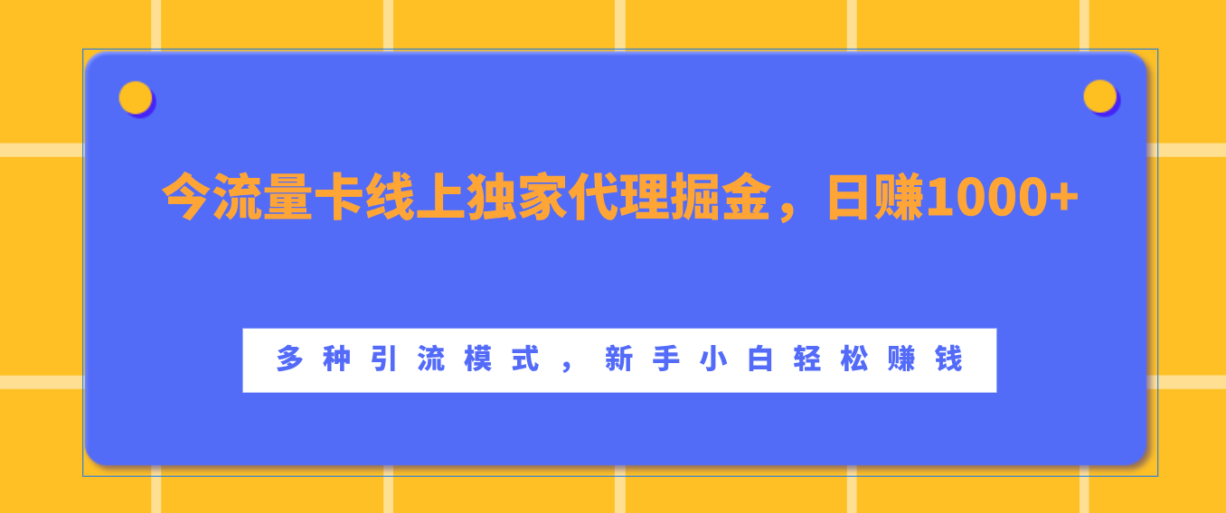 流量卡线上独家代理掘金，日赚1000+ ，多种引流模式，新手小白轻松赚钱-瑞创网