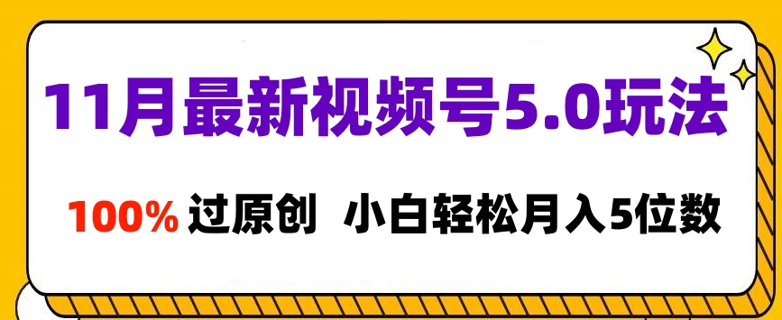 11月最新视频号5.0玩法，100%过原创，小白轻松月入5位数-瑞创网