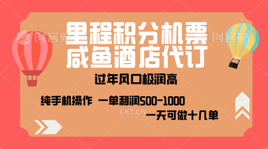 出行高峰来袭，里程积分/酒店代订，高爆发期，一单300+—2000+，月入过万不是梦！-瑞创网