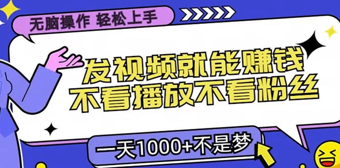 只要发视频就能赚钱？无脑操作，不看播放不看粉丝，小白轻松上手，一天1000+-瑞创网