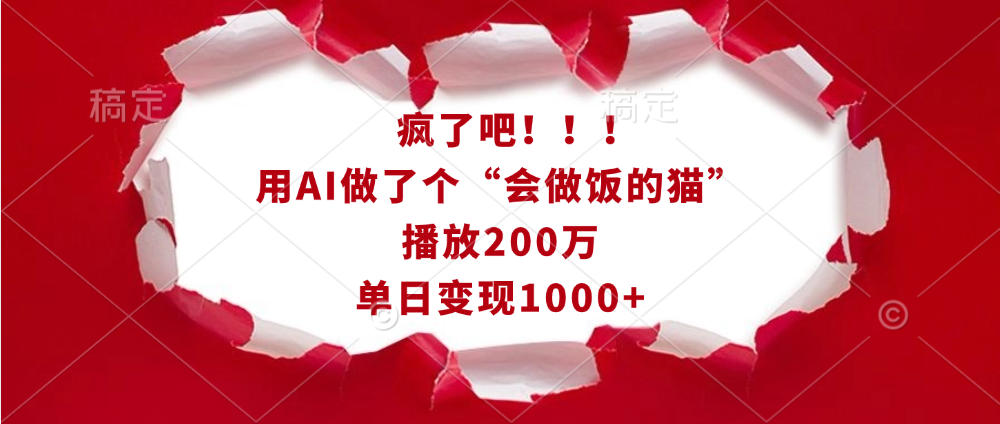 疯了吧！！！用AI做了个“会做饭的猫”，播放200万，单日变现1000+-瑞创网