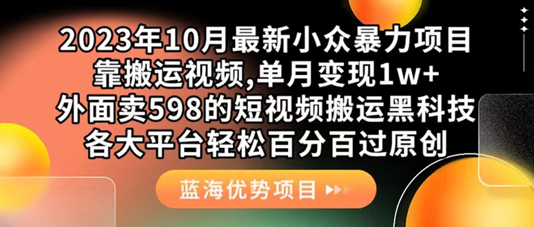 外面卖598的10月最新短视频搬运黑科技，各大平台百分百过原创 靠搬运月入1w-瑞创网