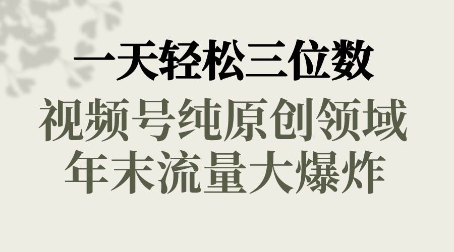 一天轻松三位数，视频号纯原创领域，春节童子送祝福，年末流量大爆炸-瑞创网