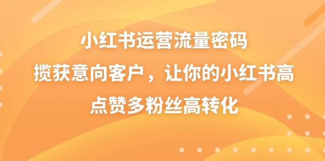 小红书运营流量密码，揽获意向客户，让你的小红书高点赞多粉丝高转化-瑞创网