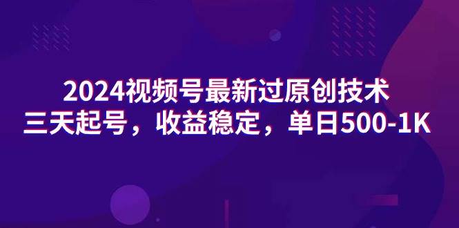 2024视频号最新过原创技术，三天起号，收益稳定，单日500-1K-瑞创网