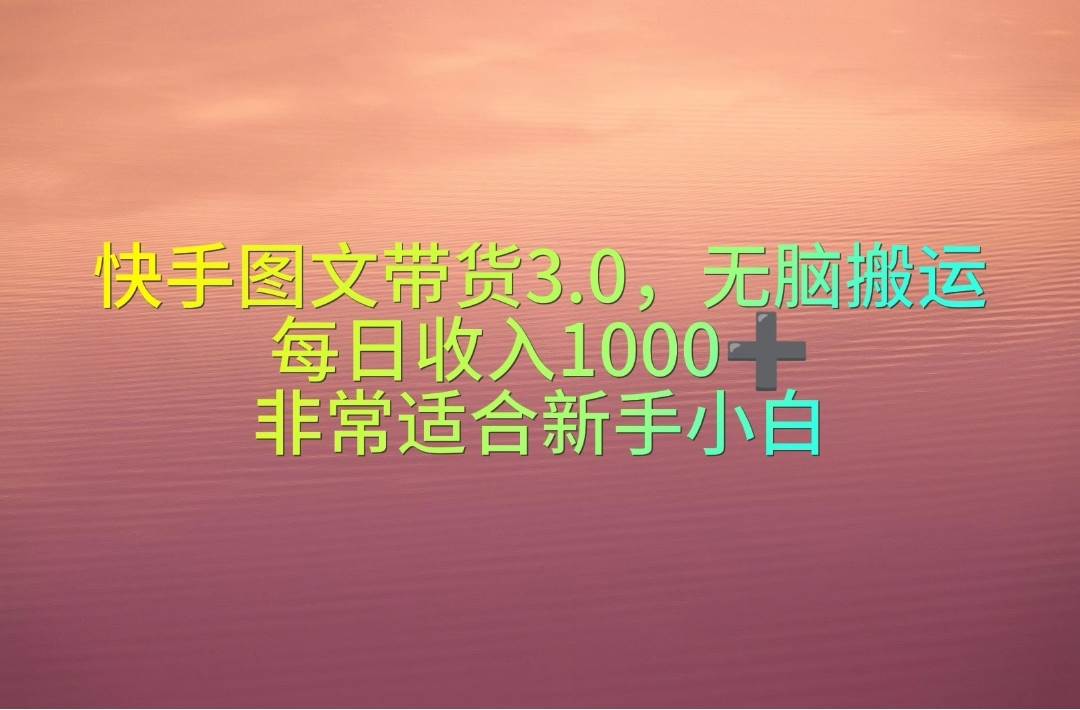 快手图文带货3.0，无脑搬运，每日收入1000＋，非常适合新手小白-瑞创网